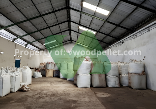 wood pellet packed in jumbo bag and stored in warehouse.